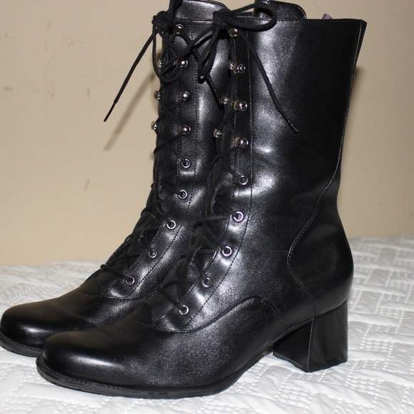 Naturalizer Shoes - Naturalzer Black Leather Zip Lace Mid Calf Granny